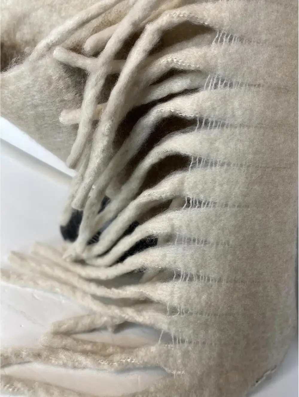 CATO C Fringed Infinity Polyester Scarf One Size Plaid Tan & Off White